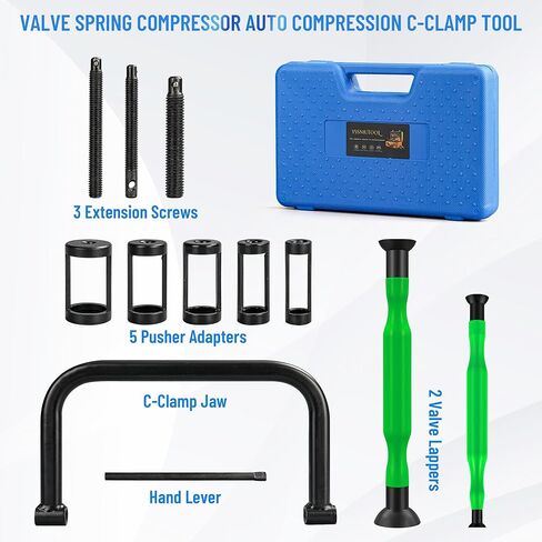 Valve Spring Compressor | 10 Piece Spring Clamp Tool Kit with C Clamp, Collet Pusher Adapters, Extension Rods, and Lever for Car, Motorcycle, ATV, and Small Engine Repairs (Green) in Kuwait