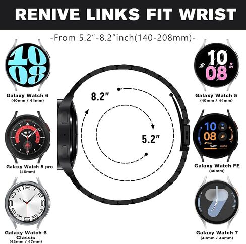 أساور رفيعة من الفولاذ المقاوم للصدأ متوافقة مع ساعة سامسونج جالاكسي 7/FE/6/5/4 40 مم 44 مم، ساعة 6/4 كلاسيكية 43 مم 47 مم 42 مم 46 مم، 5 برو 45 مم، 20 مم سلسلة معدنية أنيقة للنساء in Kuwait