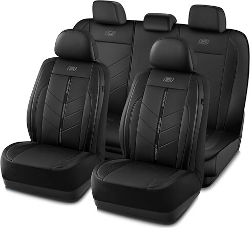 Skechers Car Seat Covers,Luxury Faux Leather Seat Covers,Waterproof Anti Slip Car Seat ProtectorFull Set,Car Accessories Airbag Universal Fit for Most Cars,Vans,Trucks,SUV,Black in Kuwait