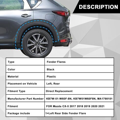 Rear Right Side Fender Trim Moldiong Compatible with Mazda CX-5 2017-2021 2.5L l4 Replace# MA1791101 KB7W51W50F8N KB7W-51-W50F-8N Rear Passenger Wheel Fender Opening Arch Trim in Saudi Arabia