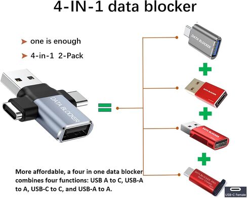 أداة حظر البيانات، أداة حظر بيانات USB عالمية 4 في 1، الحماية من التنزيل غير القانوني، مقاومة الاختراق مضمونة 100%، لجهاز iPhone 15 وأي شحن جهاز USB. 2 حزمة in Kuwait