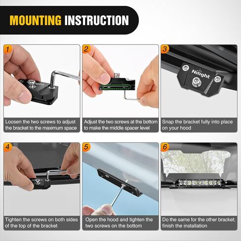 Nilight LED Light Bar Mounting Bracket 2PCS Universal Adjustable Pillar Hood Fog Pods Work Lamp No Drilling Aluminum Mount Clamp Holder for Truck SUV Pickup Van 4x4 Off-Road, Black in Saudi Arabia