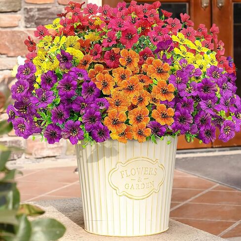 10PCS Artificial Fall Flowers for Outdoors,Faux Mums Silk Flowers Fall Decoration for Home,UV Resistant Fake Eucalyptus Plants for Patio Window Planter Box Decor in Kuwait
