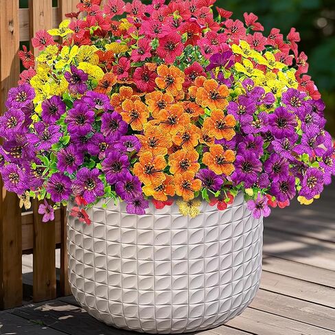 10PCS Artificial Fall Flowers for Outdoors,Faux Mums Silk Flowers Fall Decoration for Home,UV Resistant Fake Eucalyptus Plants for Patio Window Planter Box Decor in Kuwait