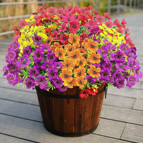 10PCS Artificial Fall Flowers for Outdoors,Faux Mums Silk Flowers Fall Decoration for Home,UV Resistant Fake Eucalyptus Plants for Patio Window Planter Box Decor in Kuwait