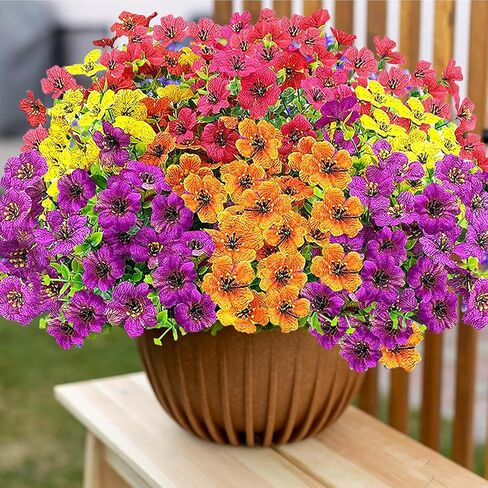 10PCS Artificial Fall Flowers for Outdoors,Faux Mums Silk Flowers Fall Decoration for Home,UV Resistant Fake Eucalyptus Plants for Patio Window Planter Box Decor in Kuwait