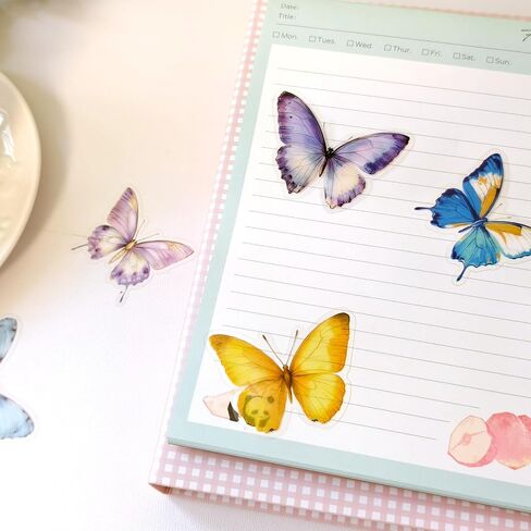 Colorful Floral Butterfly Stickers - 50 Pcs Clear PET Flower Stickers for Scrapbooking, Journaling, Resin, Junk Journal, Waterproof Transparent Aesthetic Purple for Crafts, Scrapbook Supplies in Saudi Arabia