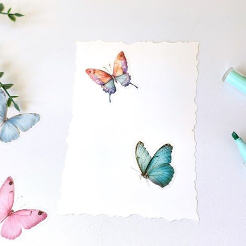 Colorful Floral Butterfly Stickers - 50 Pcs Clear PET Flower Stickers for Scrapbooking, Journaling, Resin, Junk Journal, Waterproof Transparent Aesthetic Purple for Crafts, Scrapbook Supplies in Saudi Arabia