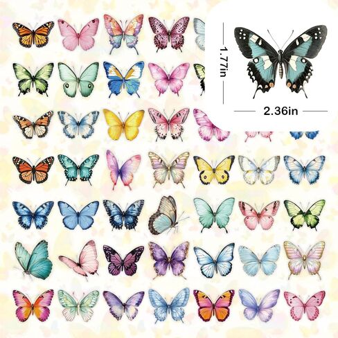 Colorful Floral Butterfly Stickers - 50 Pcs Clear PET Flower Stickers for Scrapbooking, Journaling, Resin, Junk Journal, Waterproof Transparent Aesthetic Purple for Crafts, Scrapbook Supplies in Saudi Arabia