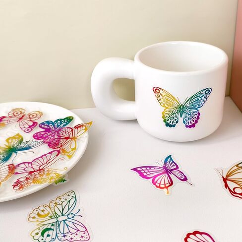Colorful Floral Butterfly Stickers - 50 Pcs Clear PET Flower Stickers for Scrapbooking, Journaling, Resin, Junk Journal, Waterproof Transparent Aesthetic Purple for Crafts, Scrapbook Supplies in Saudi Arabia