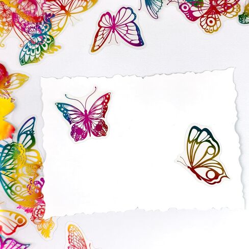 Colorful Floral Butterfly Stickers - 50 Pcs Clear PET Flower Stickers for Scrapbooking, Journaling, Resin, Junk Journal, Waterproof Transparent Aesthetic Purple for Crafts, Scrapbook Supplies in Saudi Arabia
