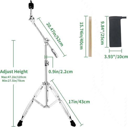 حامل الصنج المستقيم، مجموعة تروس حامل طبل قابل للتعديل لتثبيت التصادم، الركوب، الصنج سبلاش، أرجل مزدوجة مع أقدام مطاطية، فضي in Kuwait