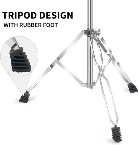 حامل الصنج المستقيم، مجموعة تروس حامل طبل قابل للتعديل لتثبيت التصادم، الركوب، الصنج سبلاش، أرجل مزدوجة مع أقدام مطاطية، فضي in Kuwait