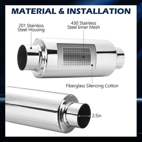2 Pcs 2.5" Inlet Exhaust Resonator, 2.5" Inlet 2.5" Outlet 16" Overall Length Muffler Resonator Stainless Steel in Saudi Arabia