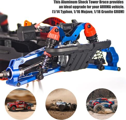Aluminum Shock Tower Brace for GROM 4X4, 6061-T6 Front/Rear Stabilizer – Compatible with ARRMA 1/14 Typhon, 1/16 Mojave, 1/18 Granite GROM (Anodized Black/Red/Blue) in Saudi Arabia