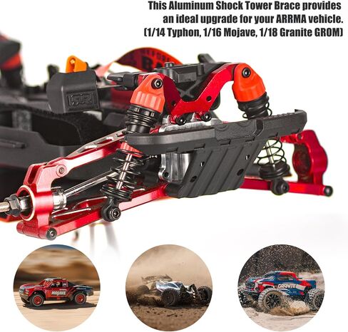Aluminum Shock Tower Brace for GROM 4X4, 6061-T6 Front/Rear Stabilizer – Compatible with ARRMA 1/14 Typhon, 1/16 Mojave, 1/18 Granite GROM (Anodized Black/Red/Blue) in Saudi Arabia