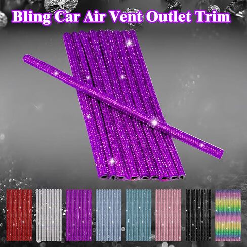 x xotic tech 10PCS Bling Car Air Vent Outlet Trim, Rhinestone Air Conditioner Vent Decoration Strip,Diamond Car Interior Accessories Universal for Most All Straight Air Vent Outlet (Purple) in Saudi Arabia