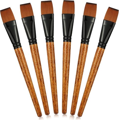 20 Pcs 1 Inch Flat Paint Brush Nylon Craft Brushes with Wooden Handle for Acrylic Watercolor Oil Crafts Face Body Art in Kuwait