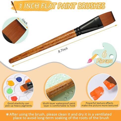 20 Pcs 1 Inch Flat Paint Brush Nylon Craft Brushes with Wooden Handle for Acrylic Watercolor Oil Crafts Face Body Art in Kuwait