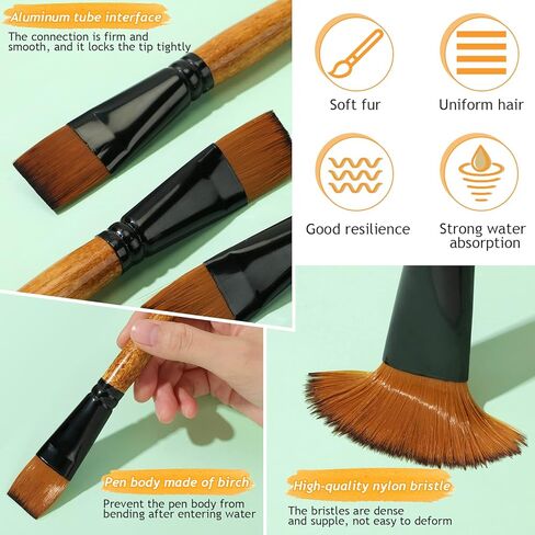 20 Pcs 1 Inch Flat Paint Brush Nylon Craft Brushes with Wooden Handle for Acrylic Watercolor Oil Crafts Face Body Art in Kuwait