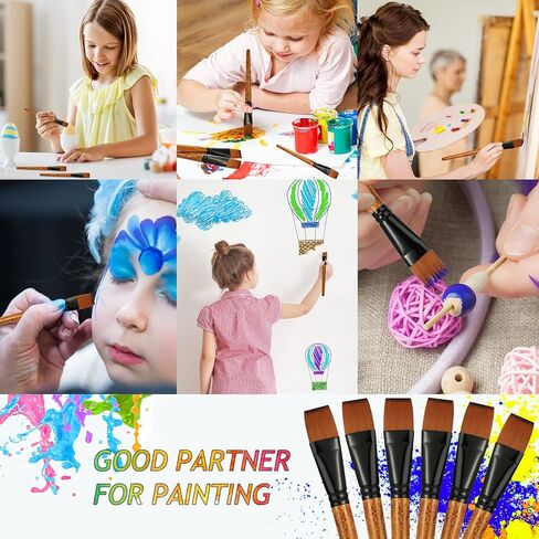 20 Pcs 1 Inch Flat Paint Brush Nylon Craft Brushes with Wooden Handle for Acrylic Watercolor Oil Crafts Face Body Art in Kuwait