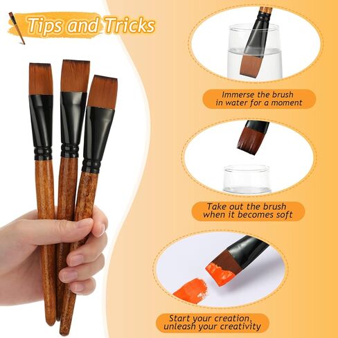 20 Pcs 1 Inch Flat Paint Brush Nylon Craft Brushes with Wooden Handle for Acrylic Watercolor Oil Crafts Face Body Art in Kuwait