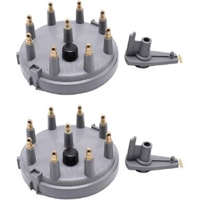 2 Sets Gray DC 12V Ignition Distributor Cap and Rotor Kit 8233 Fits for Chevrolet GMC C1500 C2500 C3500 Ford Bronco Mustang F350 F250 F150 V8 5.0L 5.8L