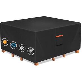 غطاء الأثاث المقاوم للماء في الهواء الطلق ، 62W × 62L × 28H بوصة شاقة 600D مربعة وكرسي حماية ، أسود