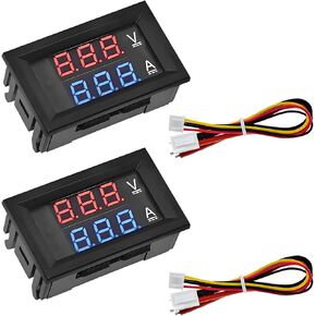 2 PCS 0.28" Digital Voltmeter Ammeter, DC 0-100V 10A 2 in 1 Volt Amp Meter with Connect Wires, Red & Blue Dual LED Display Panel Current Tester Voltage Gauge for EV Car Boat