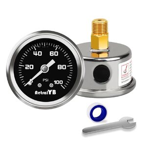 0-100 PSI مقياس ضغط الوقود ، 1-1/2 "حجم الاتصال ، 1/8" التثبيت الخلفي NPT ، غليسرين سائل المملوءة ، حالة من الفولاذ المقاوم للصدأ ، مقياس الضغط المنخفض ، لاختبار ضغط زيت الماء