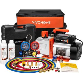Vivohome VG Series مضخة الفراغ AC ومجموعة المقياس ، 1/2 HP 5CFM 2 مضخة فراغ HVAC ومجموعة المقياس من 3 طرق مع خراطيم 5 أقدام ل R134A R12 R22 R502 R410A Auto HVAC Systems الاستخدام التجاري الاستخدام التجاري الاستخدام التجاري الاستخدام التجاري