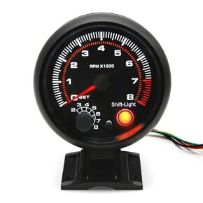 3.75 inch (95mm) Tachometer with Shift Light, 8000 RPM Gauge, 5-Level Adjustable Brightness Backlight Tach for 12V AUTO