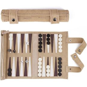 Sondergut Roll-up Portable Suede Backgammon Game Set - Ideal for RV Travel, Cruise, Airplane, Camping, Backpacking, Road Trips, Etc. Multiple Colors (Mocha)…