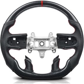 Steering Wheel for Dodge RAM 2019+ Hydro Dip Carbon Fiber Steering Wheel with D-shaped Flat-bottom Preforated Leather Grip Hand-Stitched Compatible with RAM