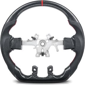 Steering Wheel for Dodge RAM 1500/2500/3500 2013-2018 Hydro Dip Carbon Fiber Steering Wheel with D-shaped Flat-bottom Preforated Leather Grip Hand-Stitched Compatible with RAM