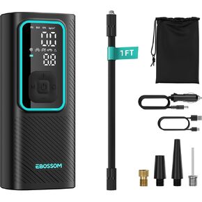 Tire Inflator Portable Air Compressor I7 Pro, Car Air Pump with Pressure Gauge, 150 PSI Cordless Tire Inflator Rechargeable with Display & LED for Car, Motocycle, Bikes, Balls, Swim Ring