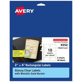 ملصقات عنوان Avery، بيضاء غير لامعة مع حواف ذهبية معدنية، 1 بوصة × 2-5/8 بوصة، 300 ملصق عنوان فارغ (6540)