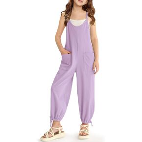 Besserbay Girls Summer Summer Summeress حزام قابل للتعديل سراويل طويلة الأصفاد الرباط رومبير 5-14 سنة مع جيوب