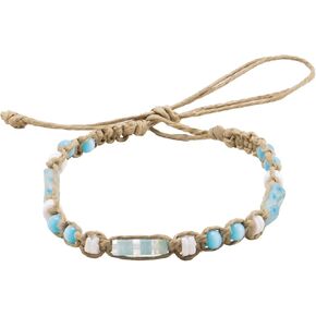 سوار Bluerica Hemp Anklet مع حبات Puka Shell و Blue Cat's Eye Beads وأنابيب زجاجية