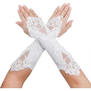 PURFUN Girls Princess Satin Lace Long Fingerless Gloves - Holy Communion, Halloween, Wedding, Flower Girl