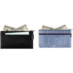 HAUTOCO 2 Pcs Money Bag with Zipper 11 x 6.1 inch Deposit Money Pouch with Lined PU Leather Bank Bag Two Pockets