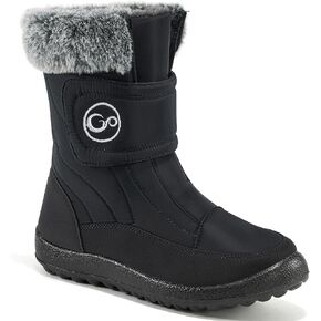 HARENCE Girls Boys Snow Boots: Comfortable Warm Fur Lined Toddler Winter Boot Hook Loop Outdoor Waterproof Slip on Boots for Kids