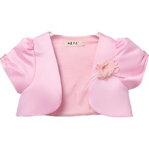 Girls' Bolero Shrug Cardigan Satin Short Sleeve Top Cardigan Princess Shawl Wedding Cape For Girls 3-10 years