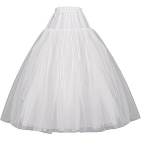 A-Line Hoopless Petticoat Crinoline Underskirt Slips 4 Layers Floor Length Slips for Wedding Dress White