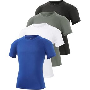 Ullnoy 4 Pack Boys Athletic Compression Shirts Short Sleeve Dry Fit T Shirts for Kids Moisture Wicking Athletic Tees
