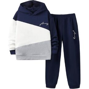SOLY HUX Boy's Sweatsuit 2 Piece Outfits Color Block Letter Graphic Hooded Sweatshirt and Sweatpants Set