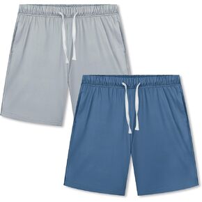 Cooraby 2 Pack Boys Pajamas Shorts with Drawstring Pockets Teens Pull-on Pajamas Shorts Sport Casual Shorts for Youth Summer