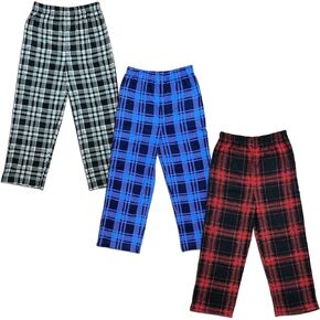 Mad Dog Concepts Boys Pajama Pants - Soft Micro Fleece PJ Bottoms for Kids Printed Plaid Design Boy's Sleepwear Size 6–20 3PK