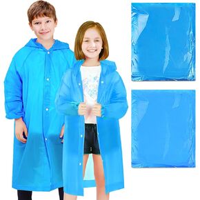 BFONS 2-3 Pack Rain Ponchos for Kids, Reusable Raincoats for Boys Girls with Hood and Sleeves, Waterproof Rain Jackets