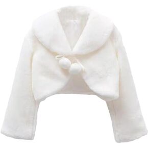 Girls Faux Fur Bolero White Fur Coat Jacket Princess Shawl Shrug Bridesmaid Tippet Cape Cardigan for Wedding Party